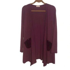 Mina et  Bina Cardigan Open Front Lightweight Plum XL Velvet Pockets